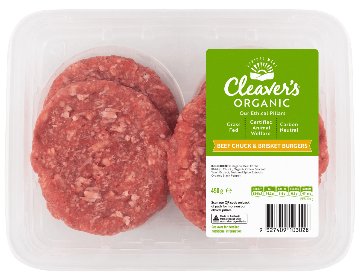 Cleaver's Organic Grass fed Beef Chuck & Brisket Burgers