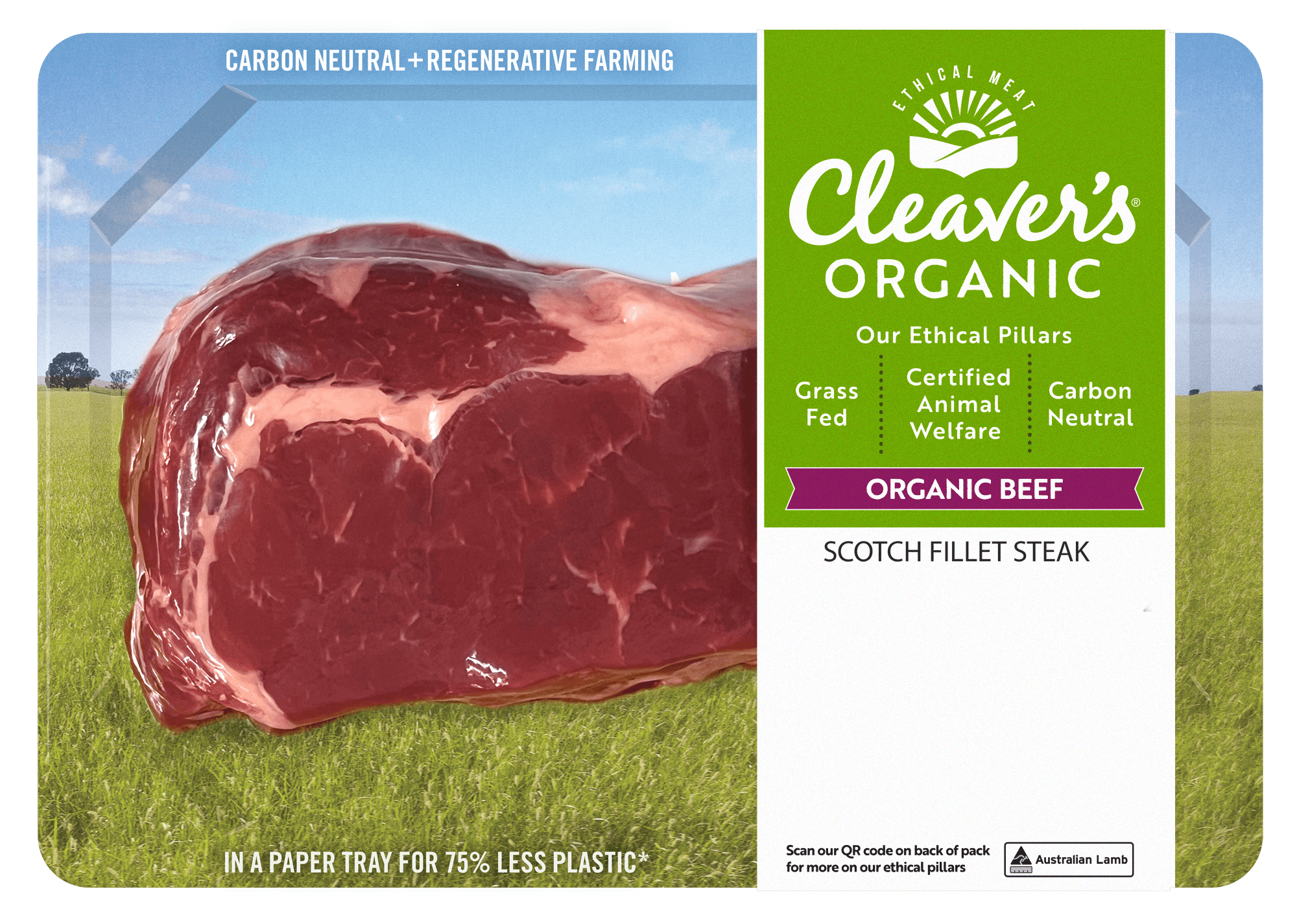Cleaver's Organic Grassfed Beef Scotch Fillet Steak
