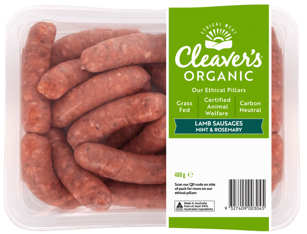 Cleaver's Organic Grassfed Lamb Sausages Mint & Rosemary