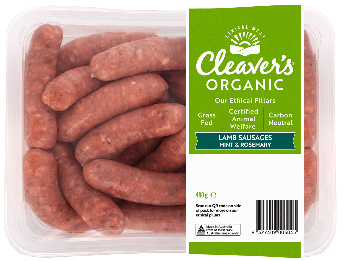 Cleaver's Organic Grassfed Lamb Sausages Mint & Rosemary