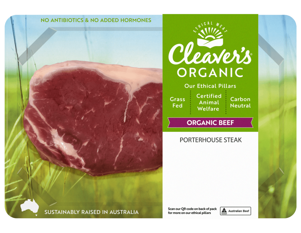 cleaver's organic grassfed beef porterhouse steak
