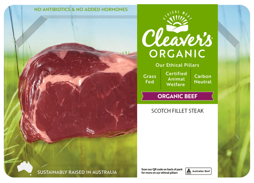 cleaver's organic grassfed beef scotch fillet steak