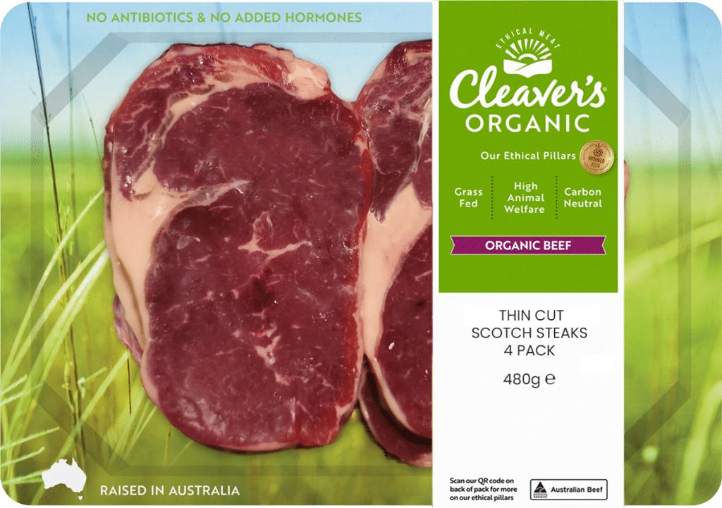 Organic Beef Scotch Fillet Thin Cut 4 Pack cleaver's beef steak thin 4xscotch fillet fop lr